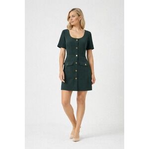 Banana Republic Utility Retro Career Dark Green Button Mini Dress Pockets 2-NWT